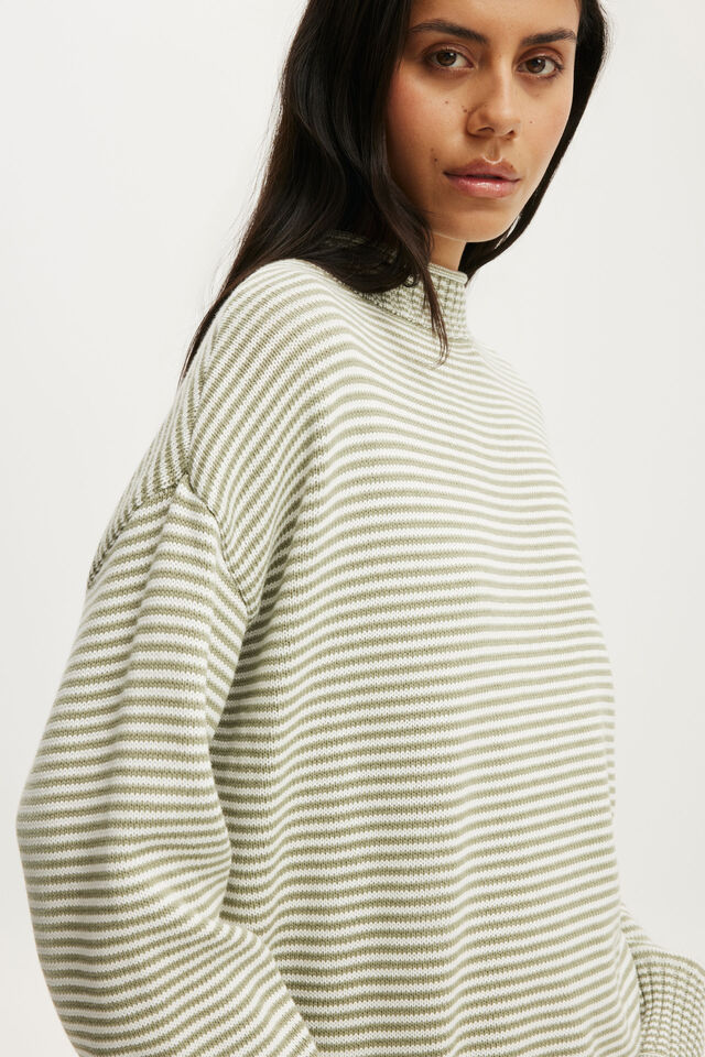 Mila Mock Neck Sweater, PALE EUCALYPTUS STRIPE
