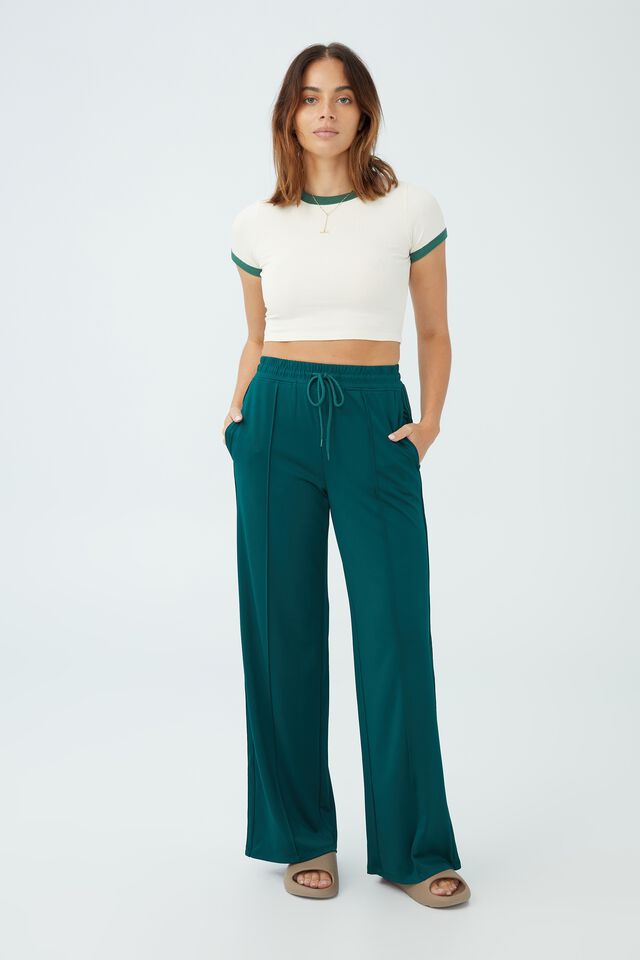 Wide Leg Stripe Trackpant, LUXE GREEN