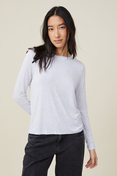Lily Crew Neck Long Sleeve Top, SILVER MARLE