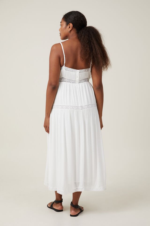 Rylee Lace Trim Maxi Dress, WHITE
