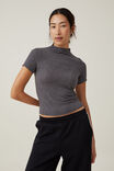 Camiseta - Hazel Mock Neck Short Sleeve Top, CHARCOAL MARLE - vista alternativa 1