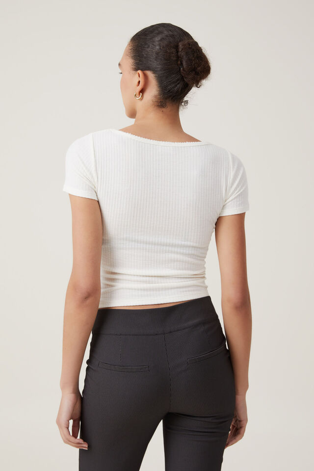 Camiseta - Heidi Picot Trim Short Sleeve Top, NATURAL WHITE