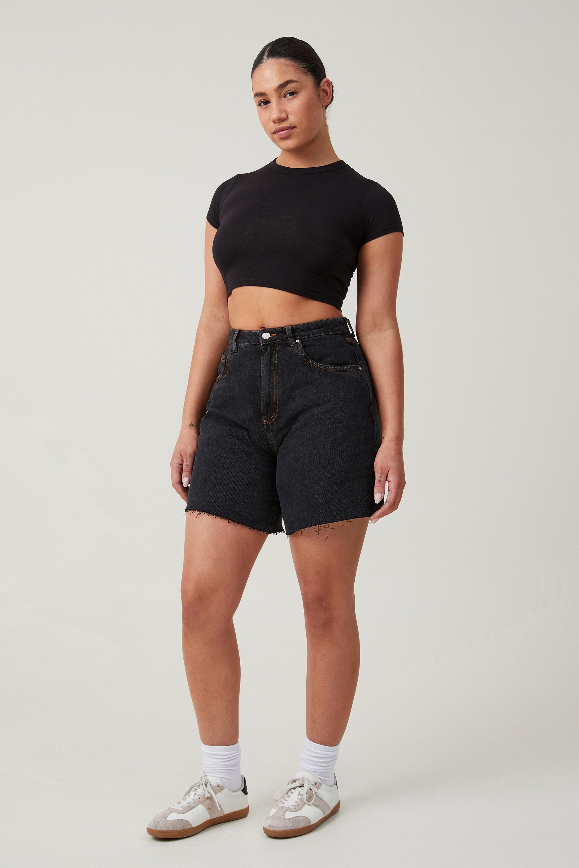 sku30976 | YMI Curvy High Rise Cuffed Denim Shorts | Glamour Farms Boutique