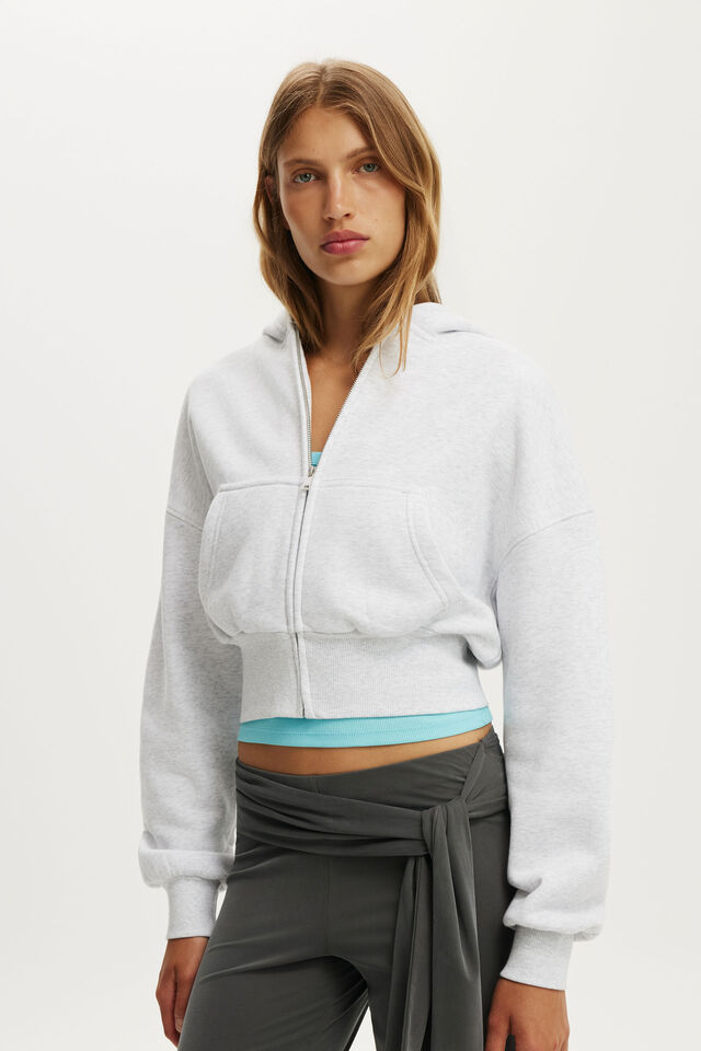 Oversized Zip Through Hoodie, LIGHT GREY MARLE