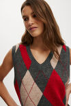 V-Neck Slouch Vest, CHARCOAL RED PETAL ARGYLE - example image 4