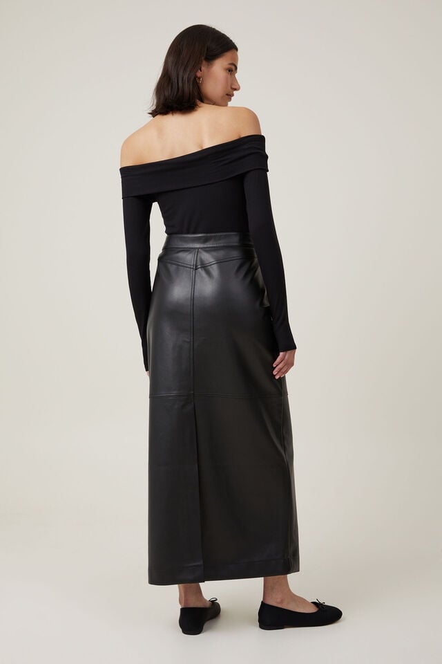 Faux Leather Maxi Skirt, BLACK