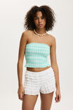 Alina Shirred Tube Top, BAILEY CHECK POWDER GREEN - example image 2