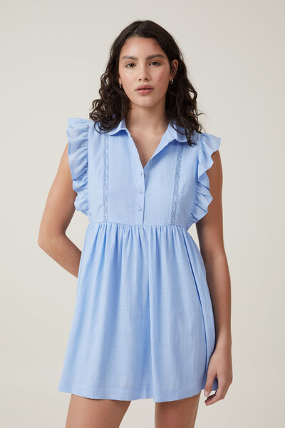 Sylvie Lace Trim Shirt Dress, SOFT BLUE
