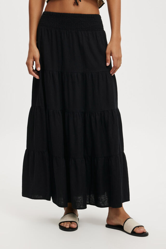 Haven Shirred Waist Maxi Skirt, BLACK