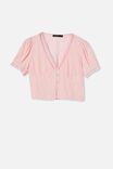 Lace Trim Short Sleeve Blouse - Petite, SWEETHEART PINK