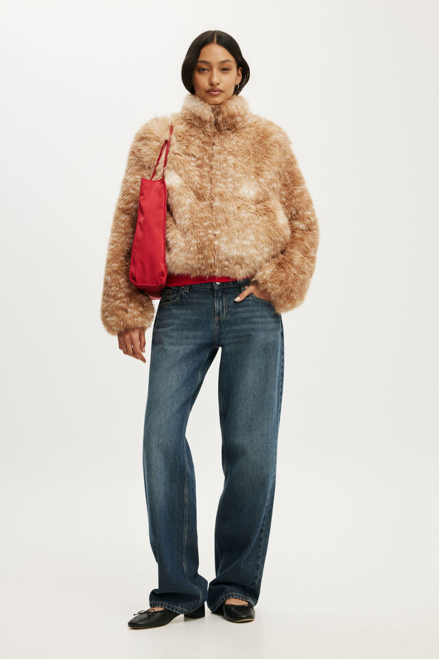 Malmo Faux Fur Jacket, DOE PRINT