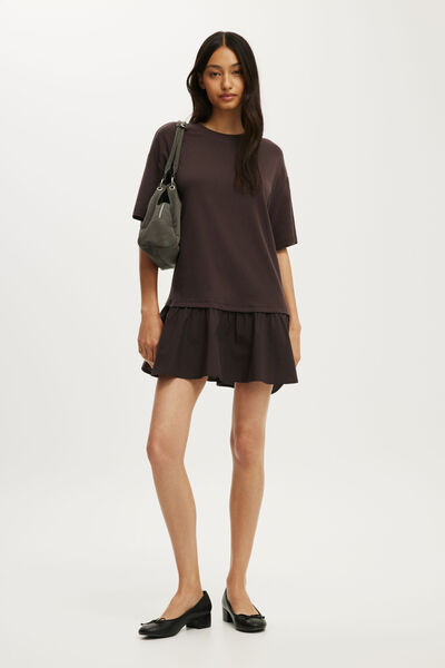 Tilly Layered Tshirt Dress, DARK OAK