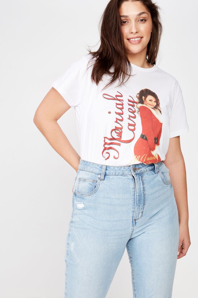 Curve Graphic License Tee, LCN GM MARIAH CAREY MRS CLAUSE WHITE