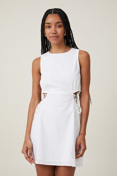 Rue Side Detail Mini Dress, WHITE
