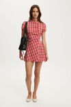 Nikki Button Mini Dress, RED CHECK - example image 1