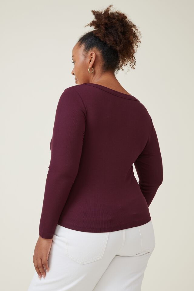 Curve Staple Rib Scoop Neck Long Sleeve Top