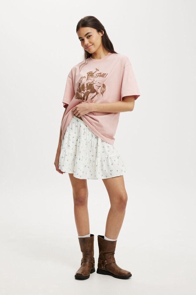 The Boxy Graphic Tee, GIVE EM HELL/PEONY ROSE