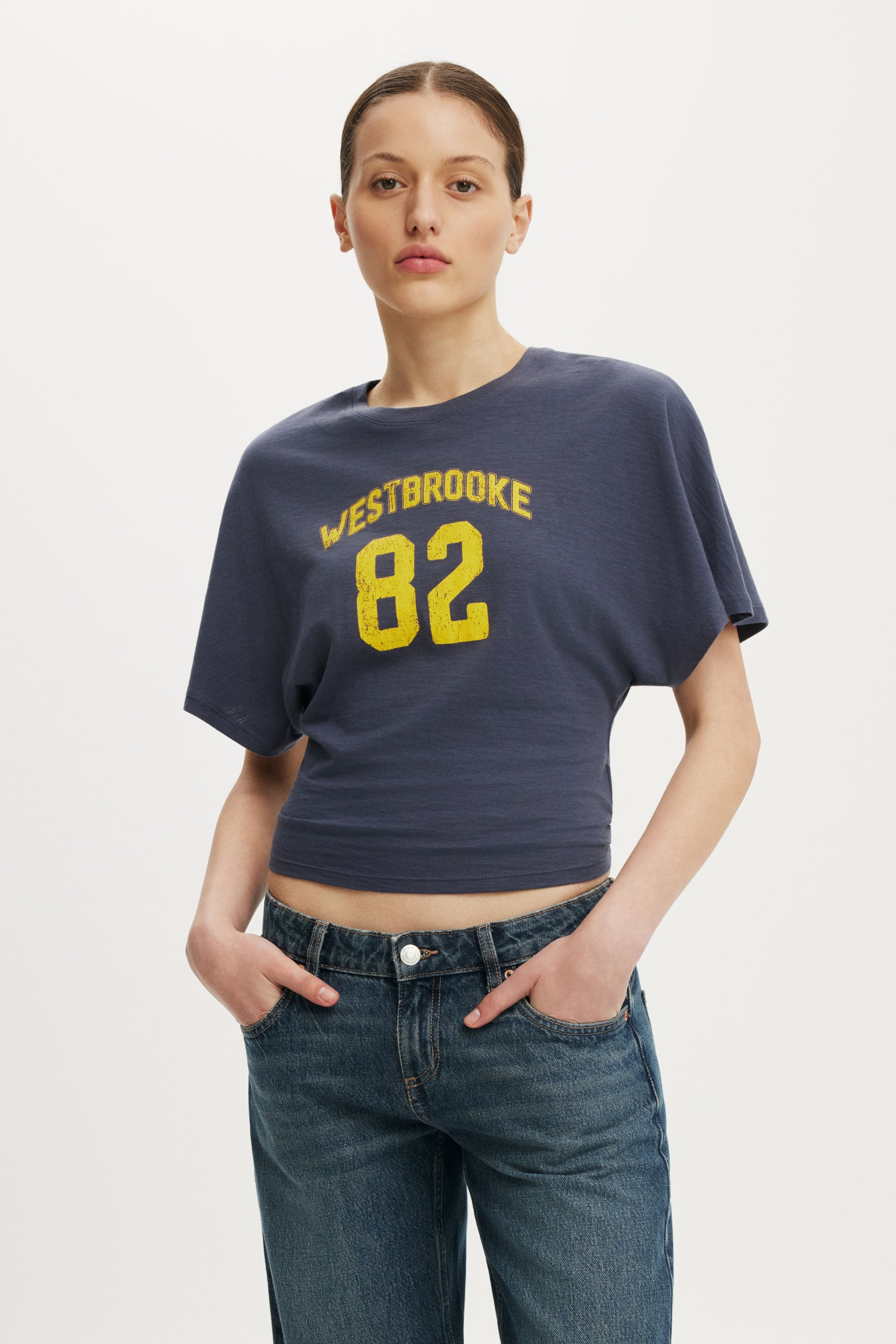 Women's Navy Graphic Batwing Short Sleeve Tee | Cotton On United