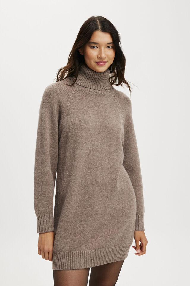 Lux Roll Neck Knit Mini Dress, ACORN MARLE