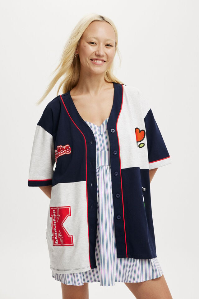 Kerokerokeroppi Jersey Baseball Shirt, LCN SAN KEROKEROKEROPPI PANELS/WINTER NIGHT