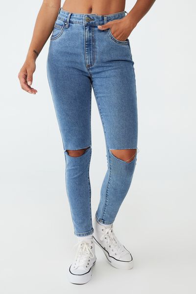 High Rise Cropped Skinny Jean, OFFSHORE BLUE RIP