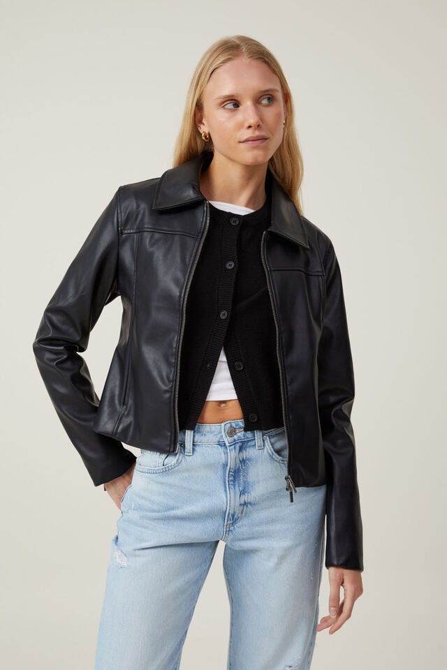 Jaqueta - Minimalist Faux Leather Jacket, BLACK