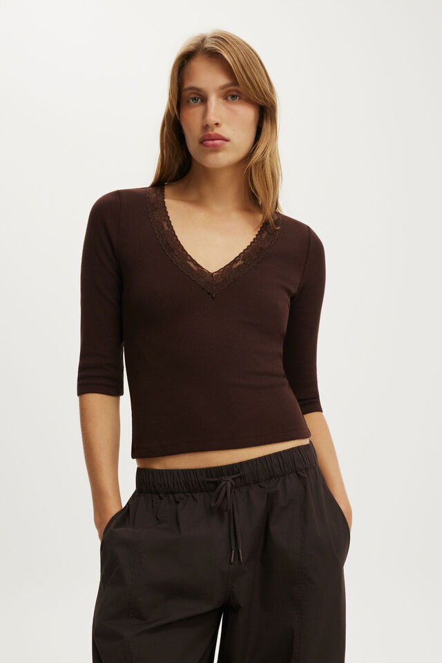 Eva Lace 3/4 Top, DARK OAK
