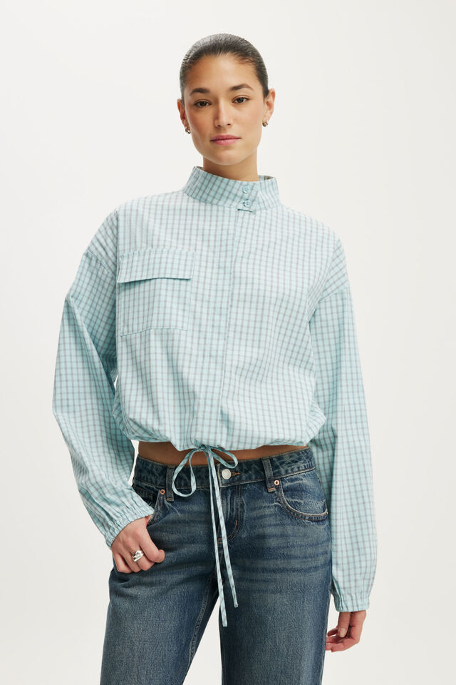 Chloe Funnel Neck Shirt, ARDEN CHECK BLUE