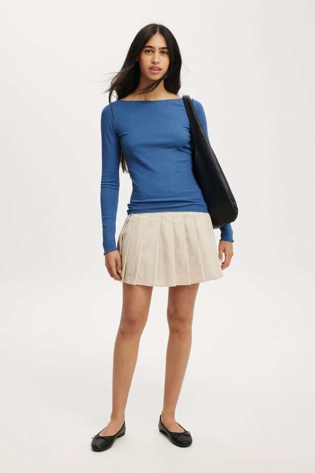 Polly Wide Neck Long Sleeve Top, AZURE BLUE