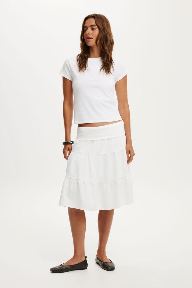 Haven Fold Over Midi Skirt, WHITE
