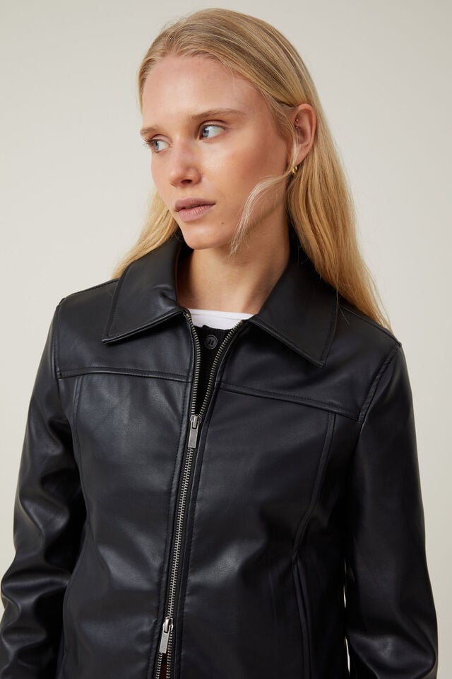 Jaqueta - Minimalist Faux Leather Jacket, BLACK