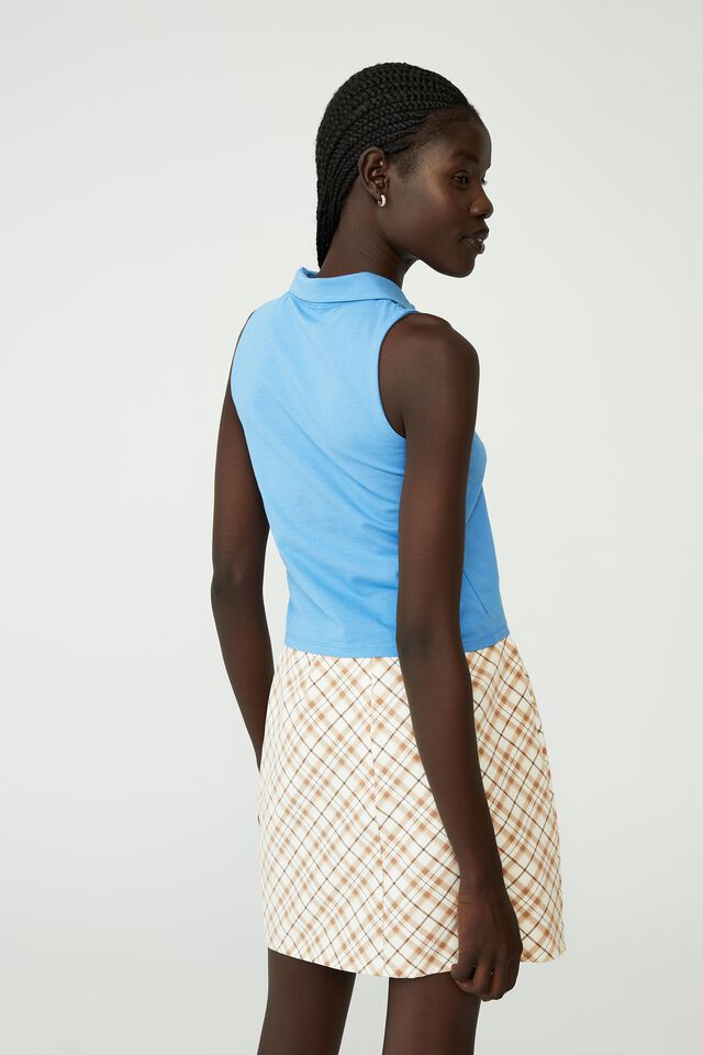 Rae Sleeveless Polo Top, FORGET ME NOT BLUE