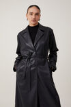 Brooklyn Faux Leather Trench Coat, BLACK - alternate image 1