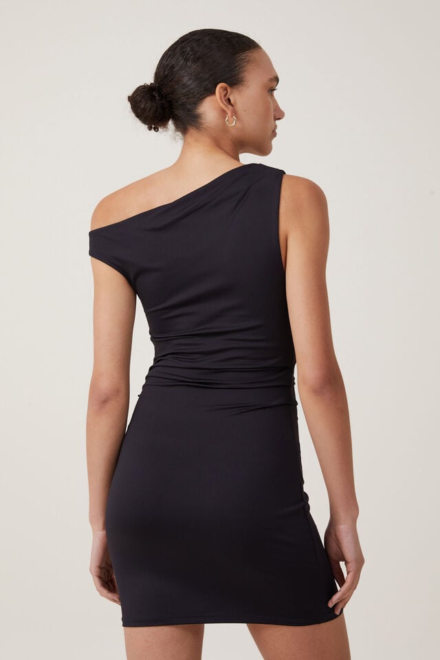 Luxe One Shoulder Mini Dress, BLACK