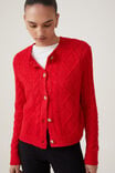 Luxe Cable Crew Cardigan, CHERRY ROUGE - alternate image 4