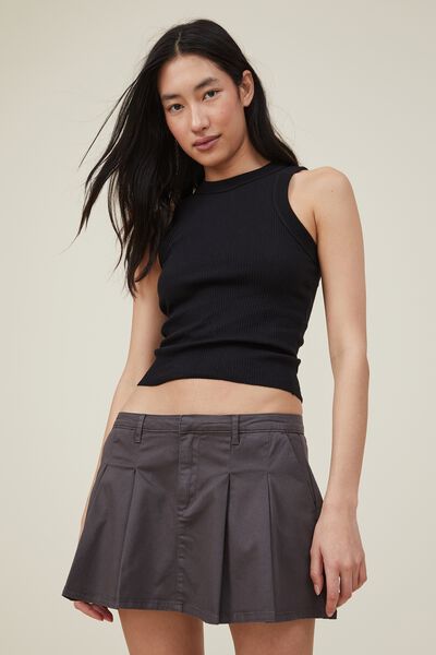 Micro Mini Pleated Skirt, CHARCOAL