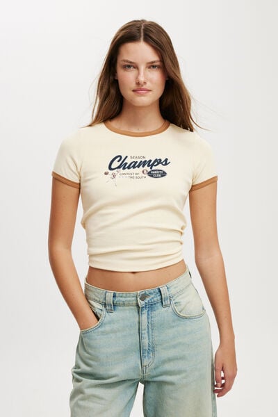 Fitted Graphic Longline Tee, CHAMPS/ BIRCH