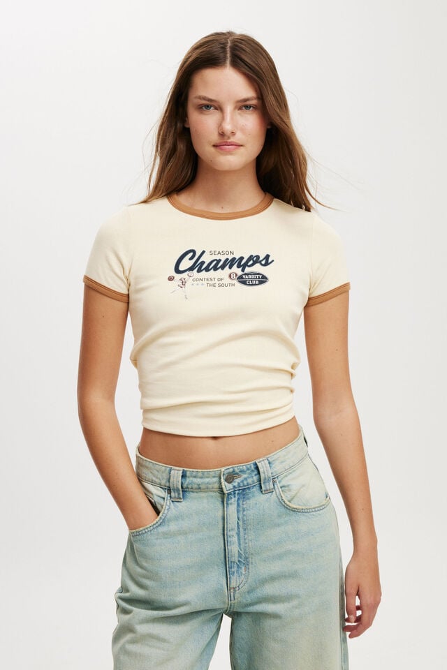 Fitted Graphic Longline Tee, CHAMPS/ BIRCH