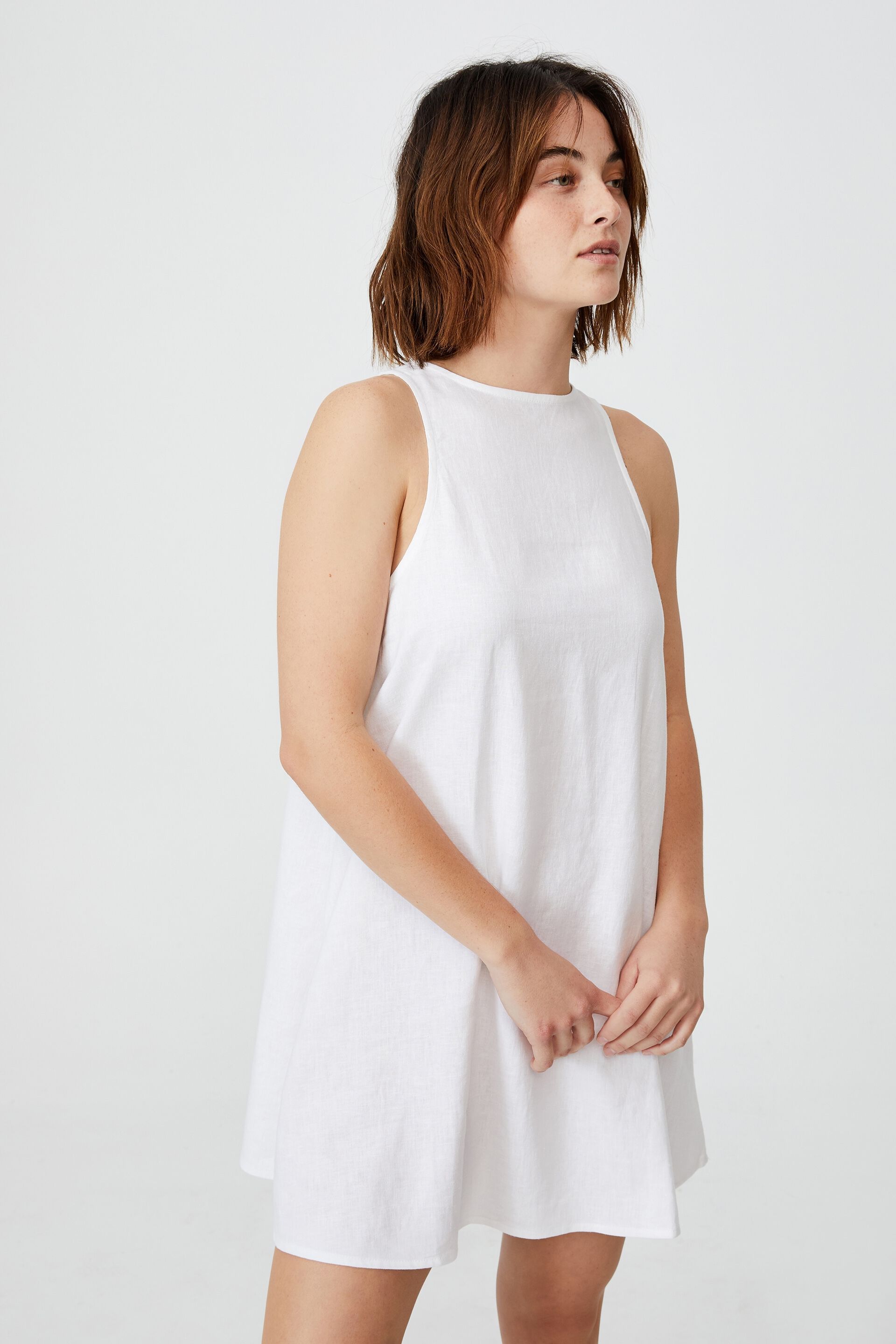 Women Dresses | Woven Sunset Mini Sleeveless Shift Dress - XX53040