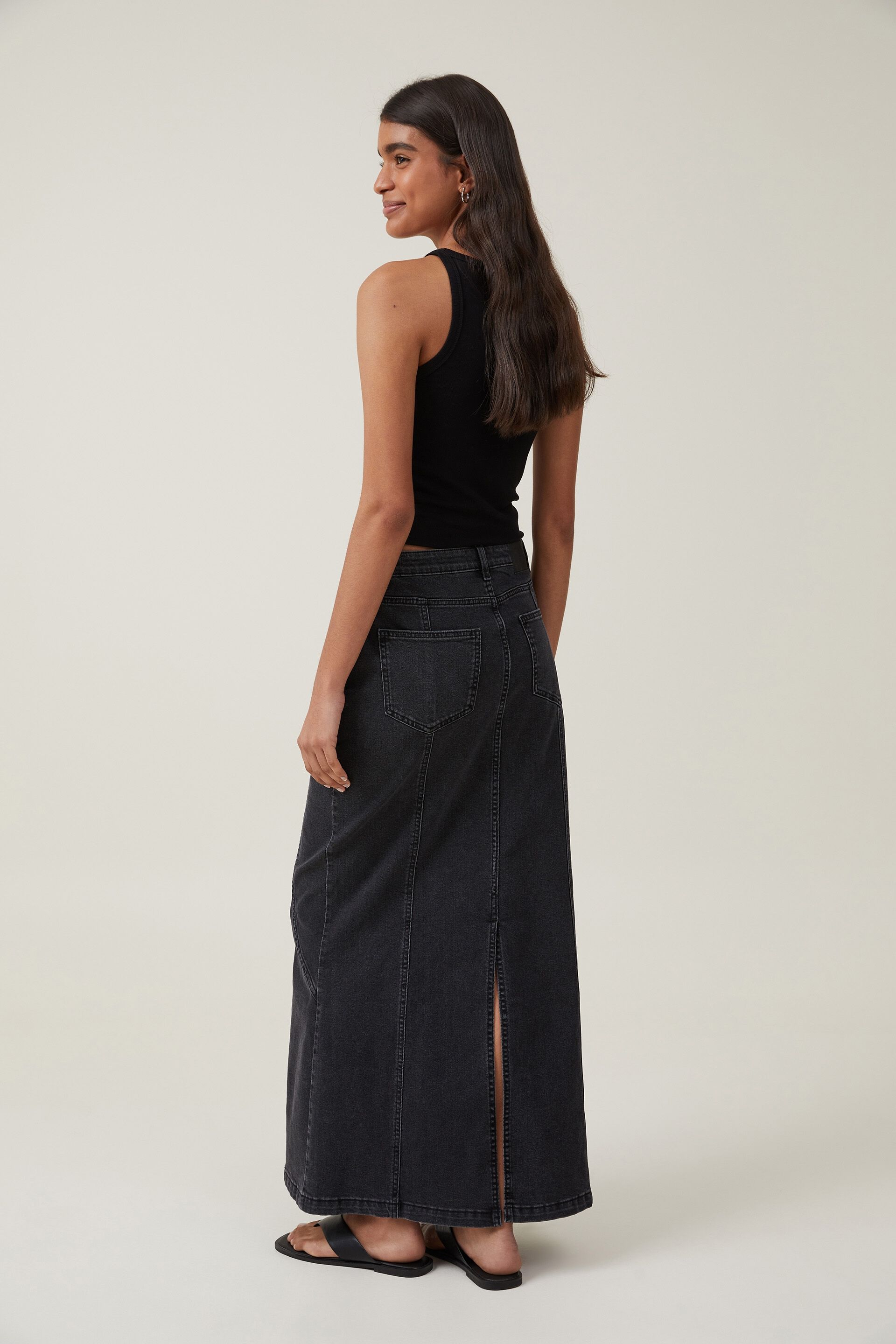 Plus Washed Black Frayed Hem Denim Maxi Skirt | PrettyLittleThing USA