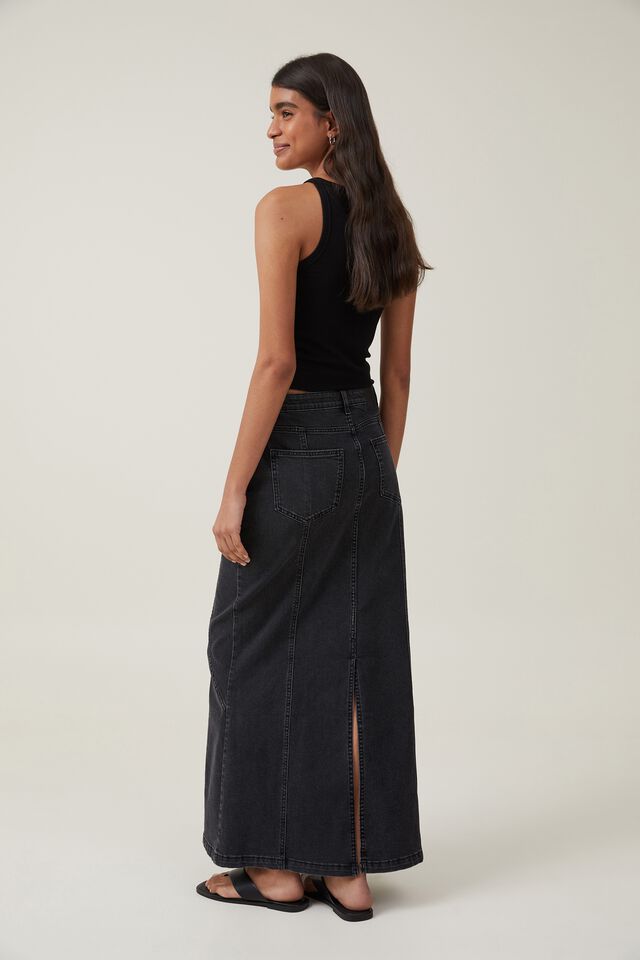 Panel Flare Denim Maxi Skirt, GRAPHITE BLACK
