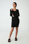 Vestido - Rib Long Sleeve Mini Dress, BLACK - vista alternativa 2