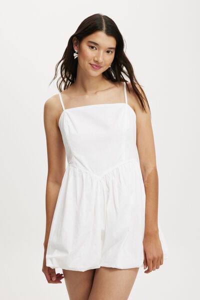 Bubble Hem Mini Dress, WHITE