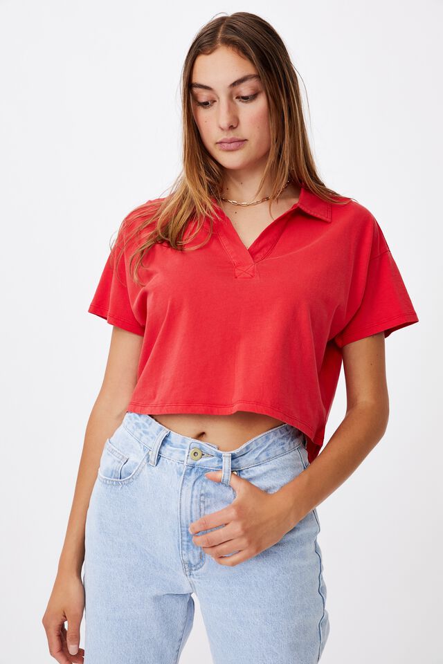 Ryan Short Sleeve Polo, WASHED LUCKY RED