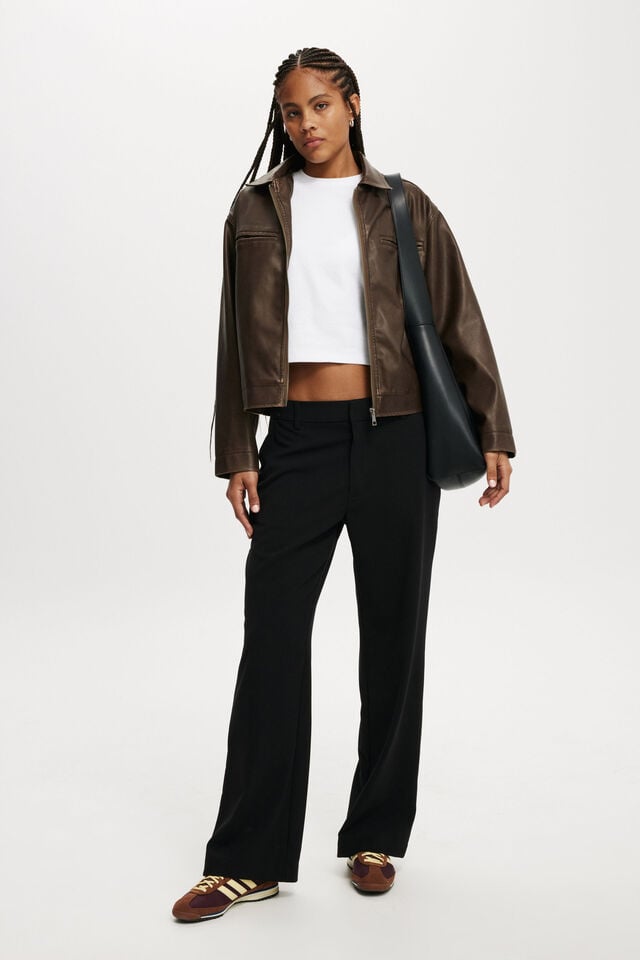 Ivy Faux Leather Jacket, WASHED BROWN