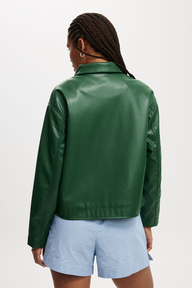 Ivy Faux Leather Jacket, DEEP GREEN