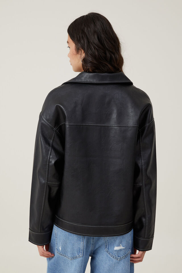 Jaqueta - Leo Faux Leather Jacket, BLACK