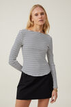 Camiseta - Margot Boat Neck Long Sleeve Top, RONI STRIPE PORCELAIN/INK NAVY - vista alternativa 1