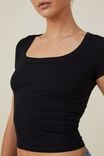 Camiseta - Staple Rib Scoop Neck Short Sleeve Top, BLACK - vista alternativa 4