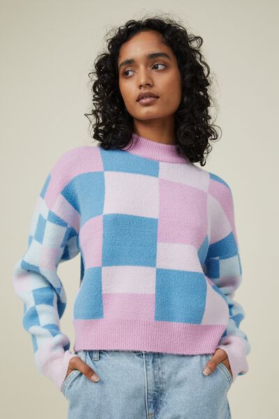 Fluffy Optical Sweater, SPLICE CHECKERBOARD